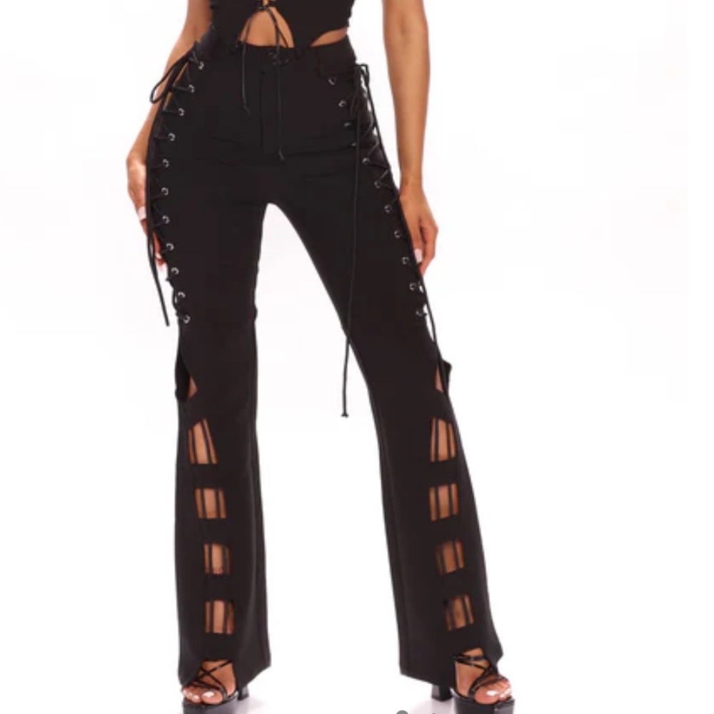 Fashion Nova Black Lace-Up Cutout Flare Pants